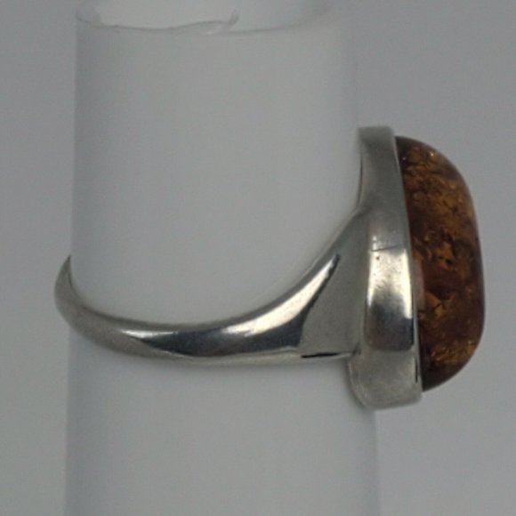 Vtg Sterling Silver SOLD Cognac Honey Amber Ring - Picture 5 of 11